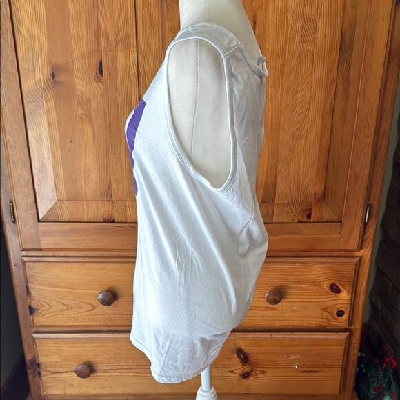 Port & Company White Sleeveless Top with Purple 817 Print. TCU. Size small. - Picture 2 of 4